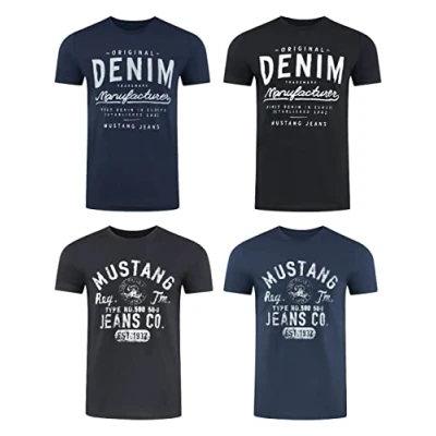 Afbeelding van MUSTANG Heren T shirt 4 pack frontprint O hals ronde korte mouwen regular 100% katoen zwart wit grijs blauw groen S M L XL XXL 3XL 4XL 5XL 6XL, Kleurmix (P3),