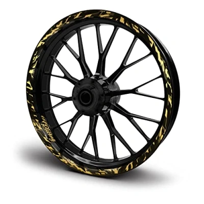 Afbeelding van 16 delige set velgrandstickers voor motorfiets, auto, velgen, Future Design, complete velgenstickers 15, 16, 17, 18, 19 inch, MR017, goud metallic, glanzend