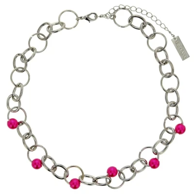 Afbeelding van Behave Korte zilver kleurige ketting met roze kralen