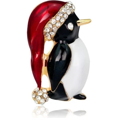 Afbeelding van Kerstbroche Pinguin met kerstmuts Schattige Broche voor Kerst Sieraad