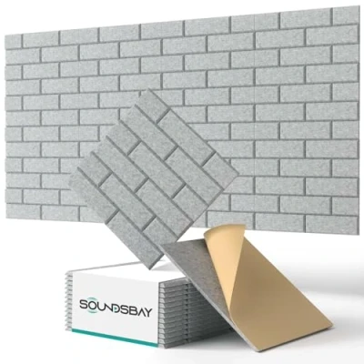Afbeelding van Soundsbay akoestische platen, zelfklevend, 12 stuks, geluidsisolatie, wand, hoge dichtheid, baksteentype, geluidsisolatieplaten voor behandeling en wanddecoratie, 30 x 0,9 cm (grijs)