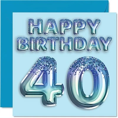 Afbeelding van 40e verjaardagskaart voor mannen blauwe glitter feestballon gelukkige verjaardagskaarten 40 jaar oude man vriend vader broer oom neef, 145 mm x veertig veertigste verjaardag