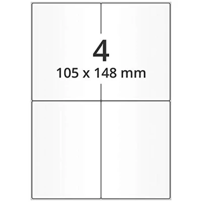 Afbeelding van Labelident Laseretiketten op DIN A4 vellen, 105 x 148 mm, 2.000 verzendlabels, zelfklevend, DHL, DPD, Fedex, GLS, Hermes, UPS, 500 vellen papieren etiketten wit
