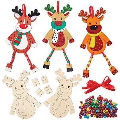 Afbeelding van Baker Ross FX238 Rendier Houten Kralen Decoratie Sets Set van 5, Knutsel Decoraties voor Kinder Kerstfeest, Kunst en Knutselen Kinderen