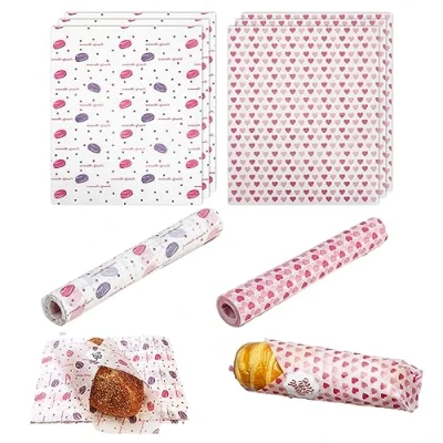 Afbeelding van 100 vellen Deli papieren vellen, broodpapier, hamburgerpapier, vetdichte zakken, milieuvriendelijk bakpapier, waterdicht en olie, niet plakkerig, waspapier voor levensmiddelen, boter, kaas, sandwich,