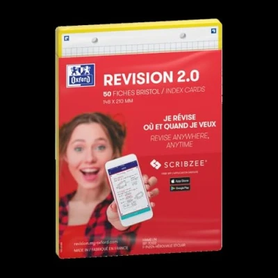 Afbeelding van OXFORD Révision 2.0 set van 50 geperforeerde Bristolkaarten DIN A5 (14,8 x 21 cm) kleine dubbelzijdige vierkantjes geel kader