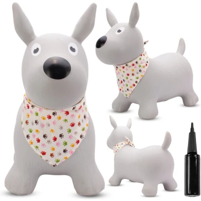 Afbeelding van Springdier met pomp 1+, springpaard, springhond, max 50kg vanaf 1 jaar, verschillende dieren en kleuren (Grijze Hond Bandana 2)