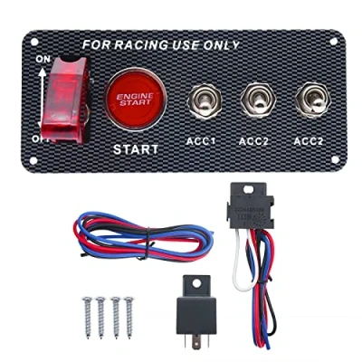 Afbeelding van CT CARID Paneel contactschakelaar 12V, startknop racewagenmotor, schakelpaneel koolstofvezel, LED tuimelschakelaars voor raceauto, RV vrachtwagen 5 in 1