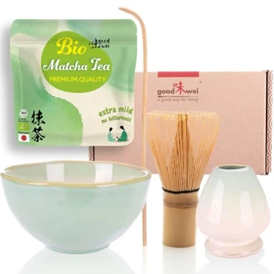 Afbeelding van Goodwei Theeceremonieset met hoogwaardige Matcha schaal en echte biologische uit Japan (Hasunomi)