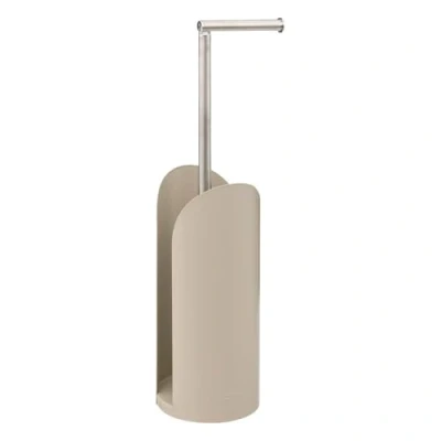 Afbeelding van Staande wc/toiletrolhouder taupe met reservoir en flexibele stang 59 cm van metaal Wc rol houder Toiletrol
