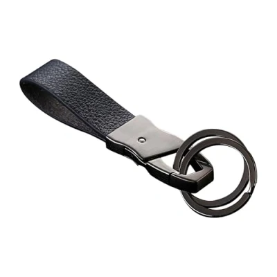 Afbeelding van Cerbery® Elegante sleutelhanger van leer met ringen en geschenkdoos, sleutelkoord, sleutelhouder, sleutelring, autofoto, gravure, ring, dames heren, cadeau, zwart, M