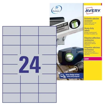 Afbeelding van Avery Zweckform L6133 20 Etiketten voor typeplaatjes 70 x 37 mm Polyester folie Zilver 480 stuk(s) Permanent hechtend Laser (zwart/wit), Kopiëren