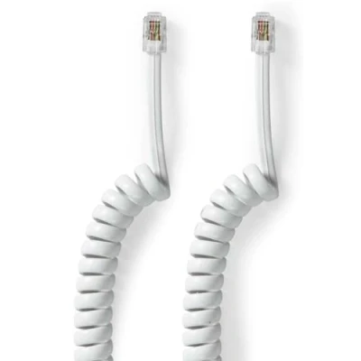 Afbeelding van CABLEPELADO telefoonkabel, RJ10 kabel, RJ9 RJ22 spiraalkabel, 4 draden 4P4C, meter, uitgerekt, wit