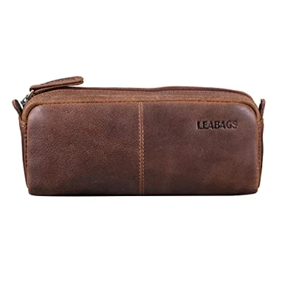 Afbeelding van LEABAGS Fort Wayne lederen mapje I van echt koeienleer vintage look etui pennenetui kleine cosmeticatas 9x6x20cm (Cow Saddle Horse)