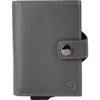 Afbeelding van Valenta Luxe Pasjeshouder Portemonnee Uitschuifbaar Grijs 6 tot 12 pasjes, briefgeld en muntgeld Echt leer RFID NFC incl. Cadeaubox
