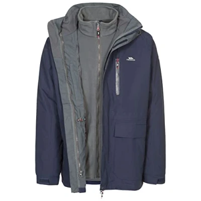 Afbeelding van Trespass Edgewater II Waterdichte 3 in 1 regenjas, functionele jas, weerbestendig jack met capuchon, uitneembare binnenjas van fleece voor heren