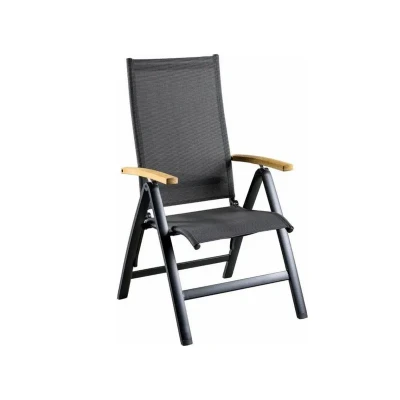 Afbeelding van Suns Lucca Recliner Black Grey Textilene Teak Arm