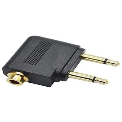 Afbeelding van System S Vliegtuig adapter hoofdtelefoon Airline Airplane dubbel 3,5 mm jack mono stekker AUX gehoekt (mannelijk) op stereo aansluiting (female)