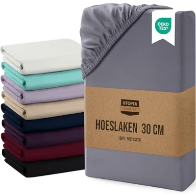 Afbeelding van Utopia Bedding Hoeslaken 180x200 tot 30 cm Matrashoogte, Grijs Eenvoudig onderhoud Zachte Geborstelde Microvezel Stof Krimp en Vervaagt Bestendig