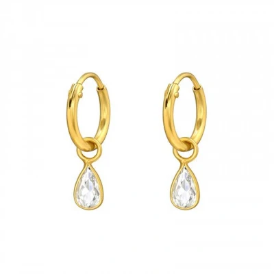Afbeelding van Oorbellen 925 zilver oorringen met hanger Gold plated hanger, druppel van zirkonia