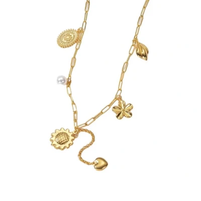 Afbeelding van Goudkleurige damesketting met parel en bedels 45+5 cm