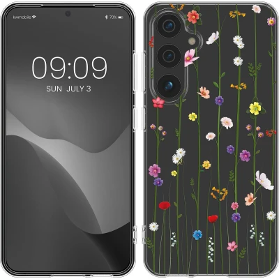 Afbeelding van kwmobile telefoonhoesje geschikt voor Samsung Galaxy S25 Hoesje smartphone in meerkleurig / transparant Wilde Bloemen Stengels design