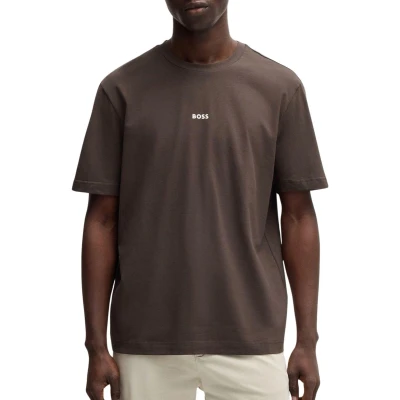 Afbeelding van HUGO BOSS heren TChup T shirt met logo in de kleur Open Brown 248 / Donkerbruin, maat: XXL