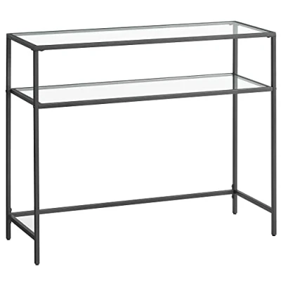 Afbeelding van VASAGLE Consoletafel, haltafel, bankpunt, tafelblad van gehard glas, metalen frame, 2 niveaus, verstelbare poten, voor woonkamer, entree, hal, zwart LGT025B01