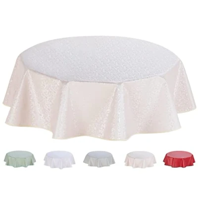 Afbeelding van Home Direct Ronde In reliëf gemaakte Tafelzeil PVC Veeg Schoon Tafelkleed 155cm 61&quot; Beige Grijs