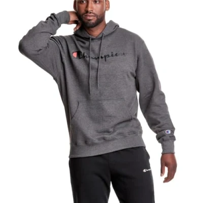 Afbeelding van Champion Heren Powerblend Fleece Pullover Hoodie, Engels Lettering C Hooded Sweatshirt, Graniet Heather Script, XL