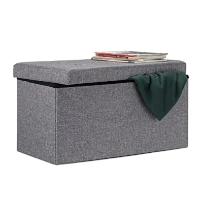 Afbeelding van Relaxdays opbergbank, opvouwbaar, linnen tot 300 kg, deksel, groot, 38 x 76 cm, 85 l opbergruimte, donkergrijs