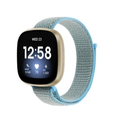 Afbeelding van Fitbit Versa 3 &amp; Sense 1 Sport loop nylon bandje Lichtblauw