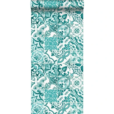 Afbeelding van Leen Bakker ESTAhome Behang Tegelmotief Turquoise 53cm X 10,05 M Vlies