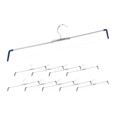 Afbeelding van Relaxdays broekhangers, 10 stuks, antislip, voor broeken &amp; rokken, broekspanner, breedte 30 50 cm, zilver/blauw