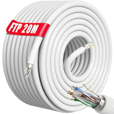 Afbeelding van Internet Kabel 20 meter Bulk Ethernet 20m Netwerkkabel FTP PiMF Afscherming, CAT6, AWG23, CCA, RJ45 Snelle gegevens LAN Gigabit Internetverbinding Ideaal voor Gameconsoles Router Modem