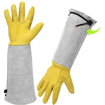 Afbeelding van Green Harmony Tuinhandschoenen Rose Snoeien Doorn Proof Mannen Vrouwen Geitenleer Lange Tuinhandschoen Koeienhuid Verstelbare Mouwen Onderarm Bescherming Werkhandschoenen Vrouw Medium Grijs