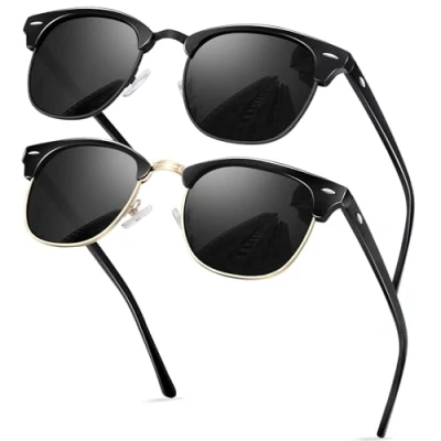 Afbeelding van KANASTAL Gepolariseerd Zonnebril Heren en Dames Retro 2 Paar Half Montuur Metal Zonnebrillen Klassiek Mode Met UV400 Bescherming Trekking Vierkante Unisex Zwart Goud