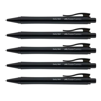 Afbeelding van Faber Castell 205202 Balpen Daily Ball zwart, 5 stuks, met vervangbare XB vulling, documentbestendig
