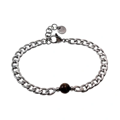 Afbeelding van 19 tot 22cm Armband Unisex Gepolist RVS Cubaanse Schakelarmband met Tijgeroog Steen Dames Heren