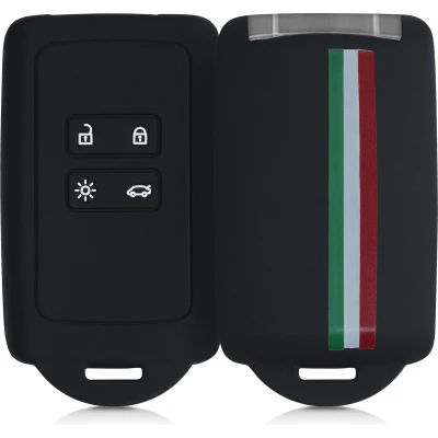 Afbeelding van kwmobile autosleutelhoes geschikt voor Renault 4 knops Smartkey autosleutel (alleen Keyless Go) Siliconenhoes in groen / rood zwart Sleutelcover