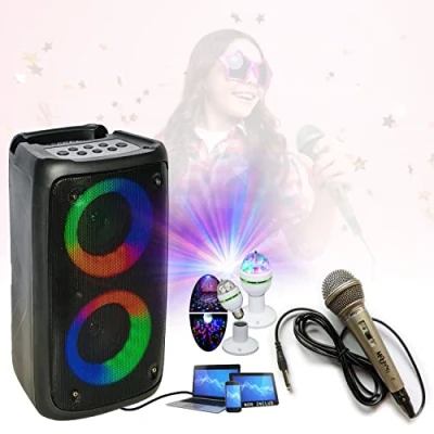 Afbeelding van Draagbare luidspreker Karaoke op accu voor kinderen Party LEO 250 USB Bluetooth microfoon draaibaar lichtspel verjaardag boum