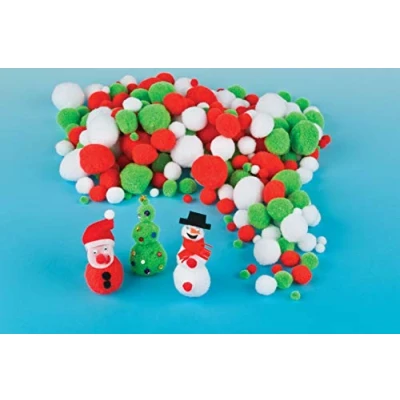 Afbeelding van Baker Ross EX6682 kerstpompons voordeelverpakking Ideaal voor kunst en kunsthandwerk kinderen, Kerstmis, geschenken, aandenken meer (verpakking van 210 stuks),gesorteerd