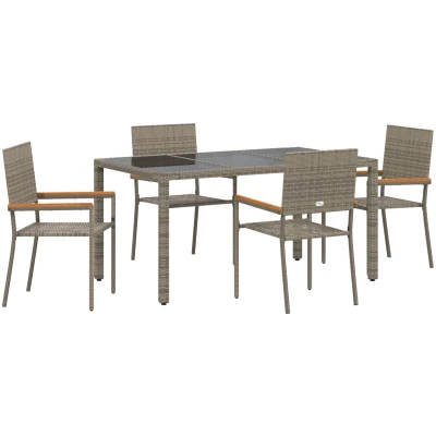 Afbeelding van vidaXL 5 delige tuin eettafelset Grijs Poly Rattan