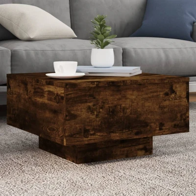Afbeelding van Salontafel met LED verlichting 55x55x31 cm gerookt eikenkleurig