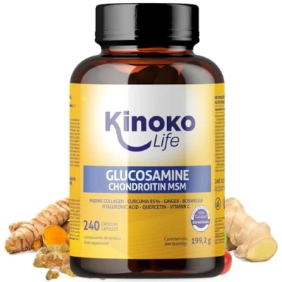 Afbeelding van Glucosamine en chondroïtine 240 capsules met MSM, zeecollageen, hyaluronzuur, kurkuma, zwarte peper, gember, Boswellia quercetine. Voor gewrichten, kraakbeen botten