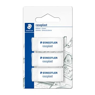 Afbeelding van STAEDTLER 526 B3BK3D gum rasoplast ftalaat en latexvrij, 19 x 13 43 mm, 3 stuks op blisterkaart, wit