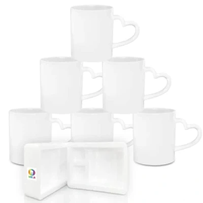 Afbeelding van MR.R Sublimatie Blanks Vaatwasser Witte Keramische Koffiemokken 11oz Blank Klassieke Drinkbeker Mok met Harthandvat voor Melk Thee Cola Water, Set van 6