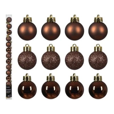 Afbeelding van Kaemingk Kerstballen, kunststof, 3 cm, set van 14, klein en onbreekbaar, kerstboomballen voor Kerstmis, kerstboomversiering kerstboomversiering, espressobruin
