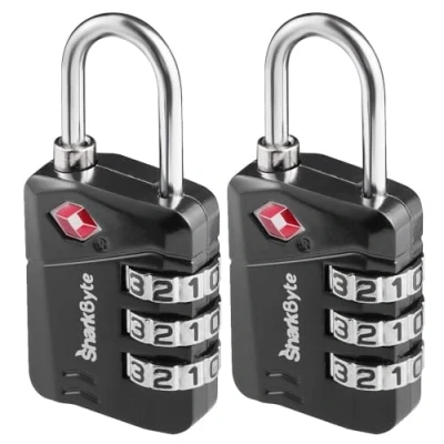 Afbeelding van SharkByte TSA Goedgekeurde Bagagesloten, 3 Dial Security Travel Combinatie Hangslot, Reisslot voor Koffers Bagage Case, Rugzak, Reistas, Code Klein Koffer Sloten (2 Pack)