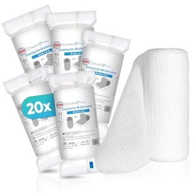 Afbeelding van Health Press® Mullverband verbandmateriaal (6 cm x 4 m) 20 rollen elastisch verband medisch hulpmiddel dermatologisch geteste fixeerverband, ideaal voor eerste hulp en wondverzorging